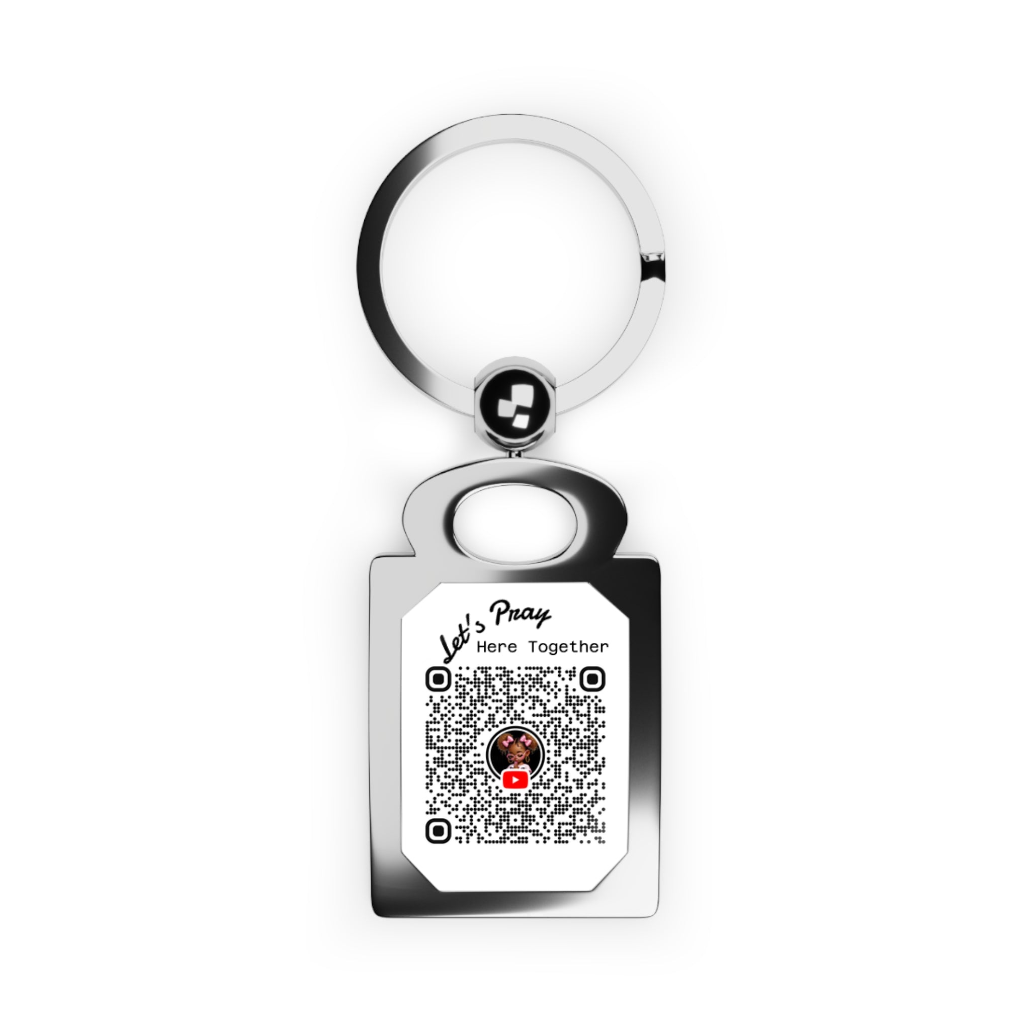 Let’s Pray Here Together Keyring — Engraved Rectangle Metal Keychain with Scan-to-View Photo