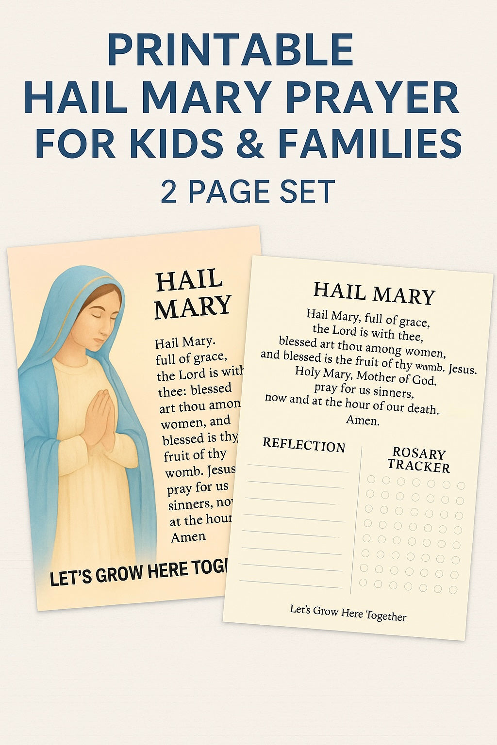 Printable: Hail Mary prayer + Reflection space and Rosary Tracker  – 2 Page Set.