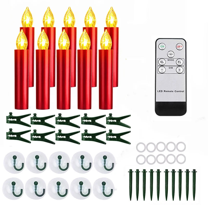 10PCS Led Candles For Christmas Tree Decoration With Timer Remote Flickering Flame Birthday New Year Gift Home Decor Candle Lamp