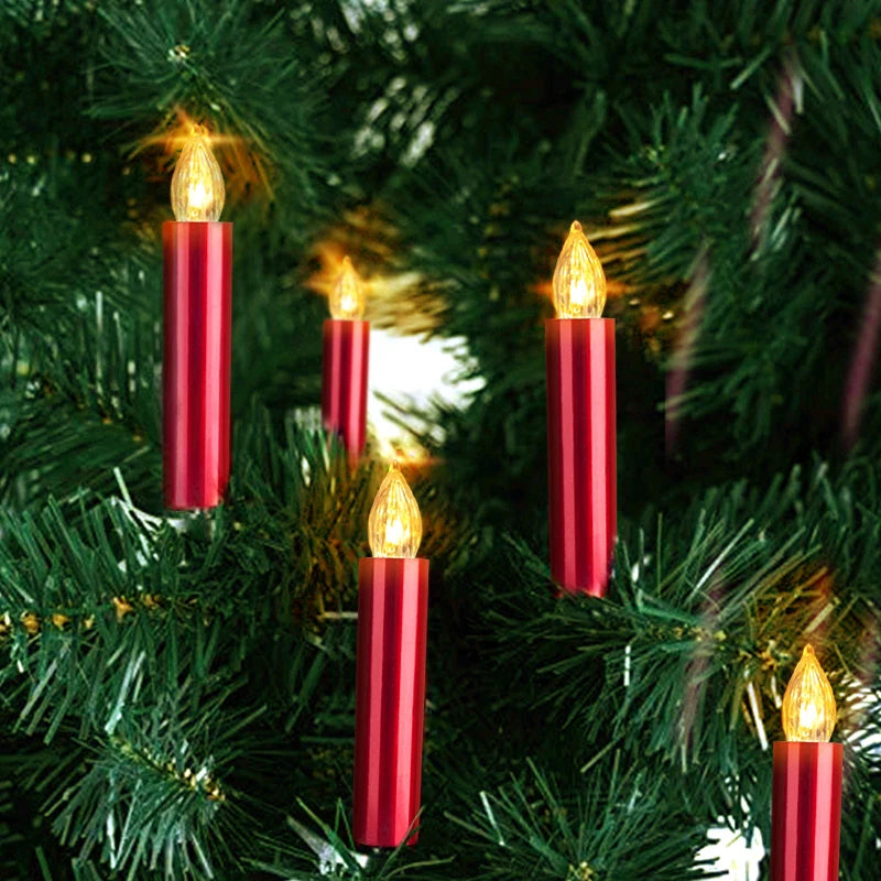 10PCS Led Candles For Christmas Tree Decoration With Timer Remote Flickering Flame Birthday New Year Gift Home Decor Candle Lamp