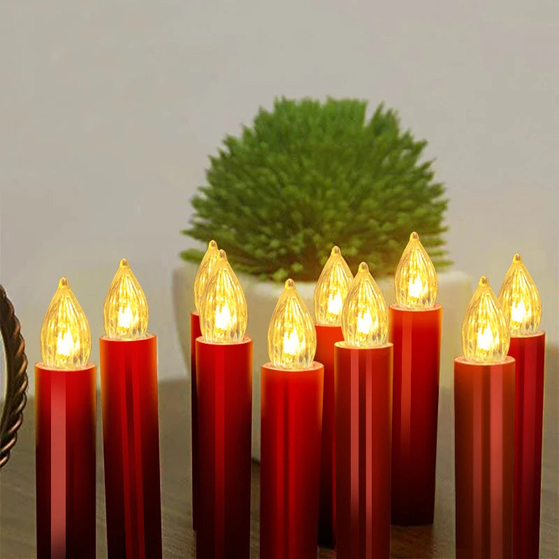 10PCS Led Candles For Christmas Tree Decoration With Timer Remote Flickering Flame Birthday New Year Gift Home Decor Candle Lamp