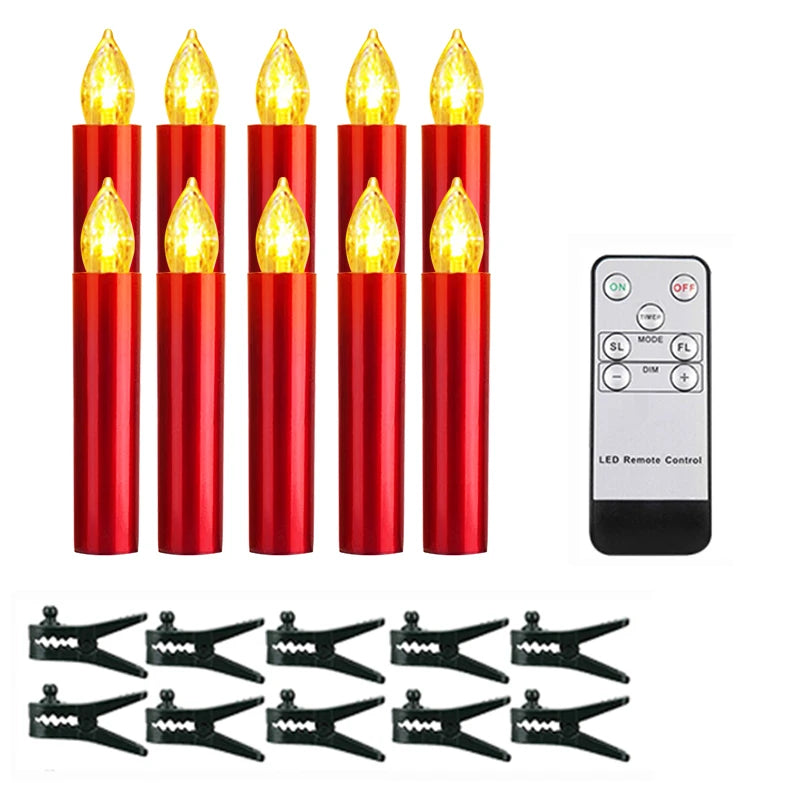 10PCS Led Candles For Christmas Tree Decoration With Timer Remote Flickering Flame Birthday New Year Gift Home Decor Candle Lamp