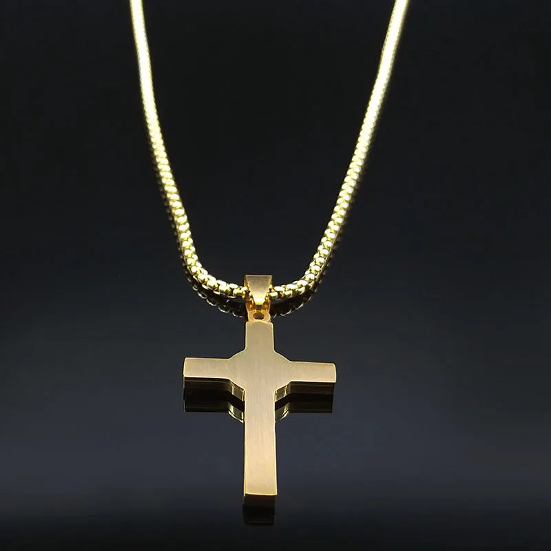 Catholic Jesus Cross Stainless Steel Necklace Saint Benedict Crystal Virgin Mary Pendant Crucifix Male Necklaces Jewelry cruz