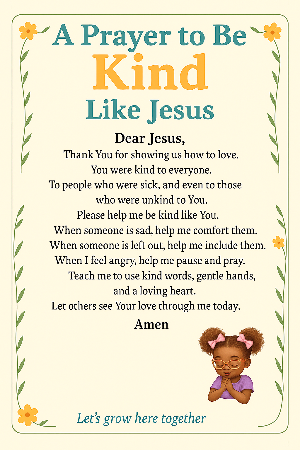 Printable: Prayer to be kind like Jesus.