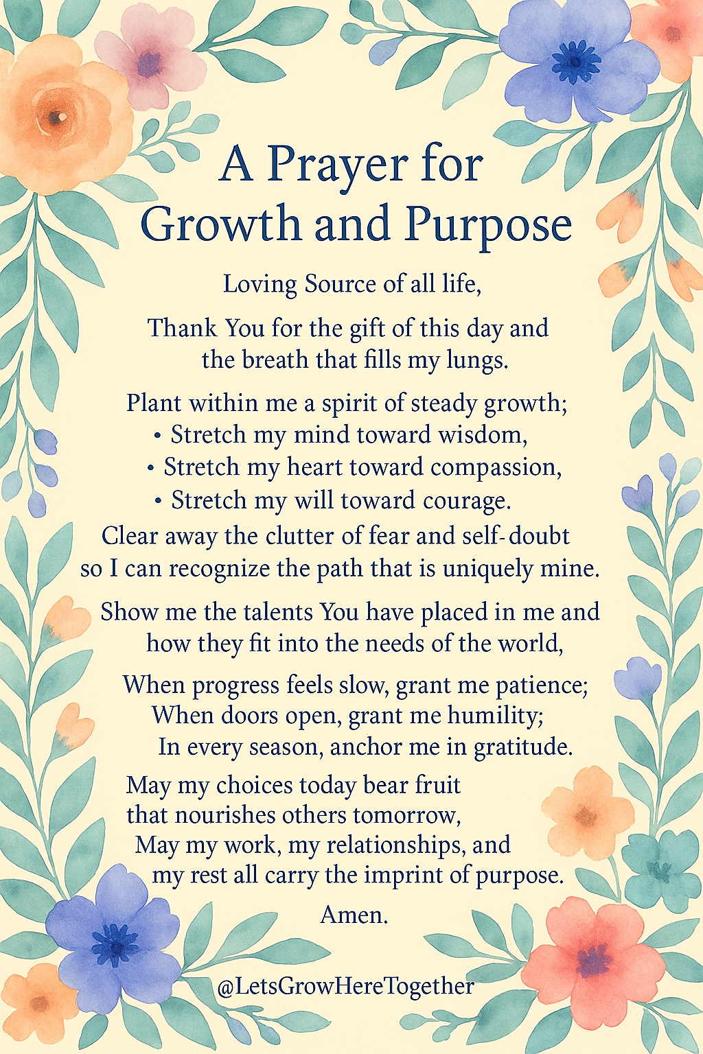 Printable: A Prayer for Growth and Purpose.