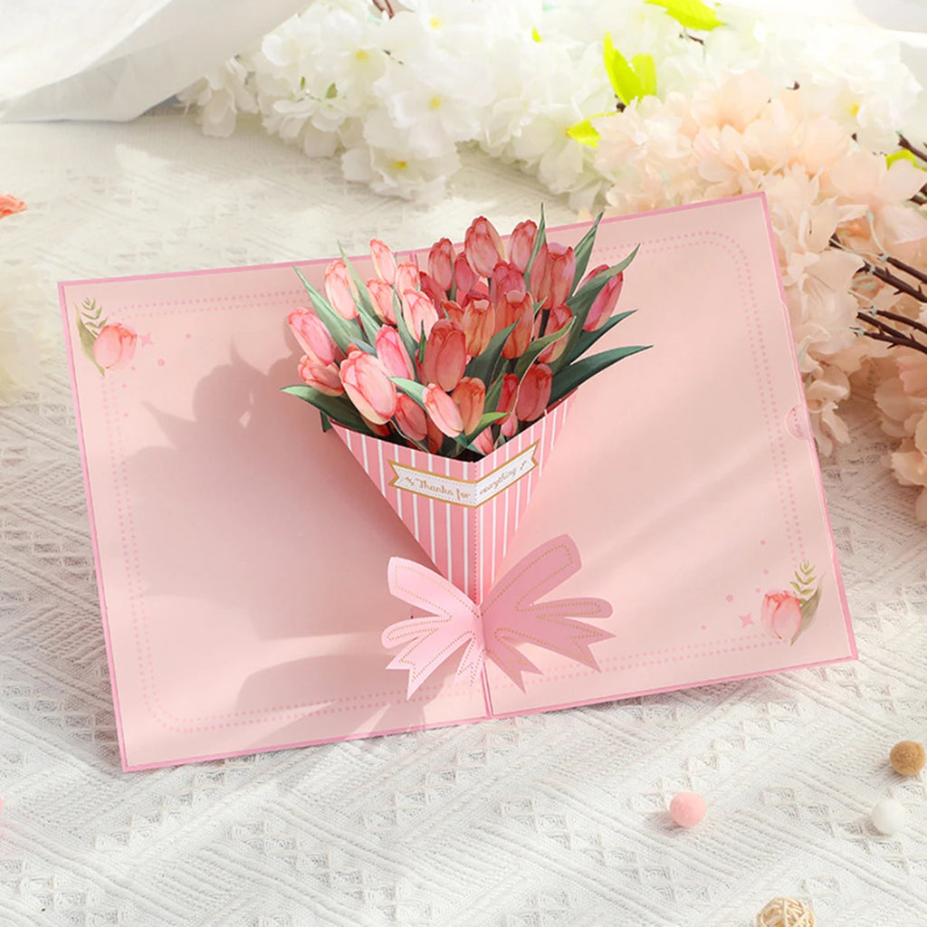 1 Tulip Bouquet Mother's Day Greeting Card, Beautiful Greeting Card Holiday Gift to Expression of Gratitude to Mom (With Envelop