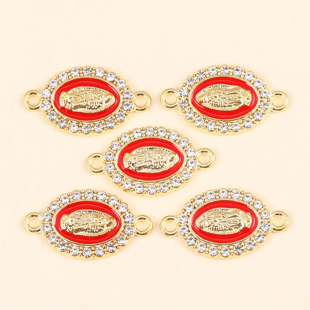 10Pcs Classic Enamel Miraculous Medal Virgin Mary Catholic Holy Charm Gold Plated Pendant Diy Necklace Jewelry Accessories