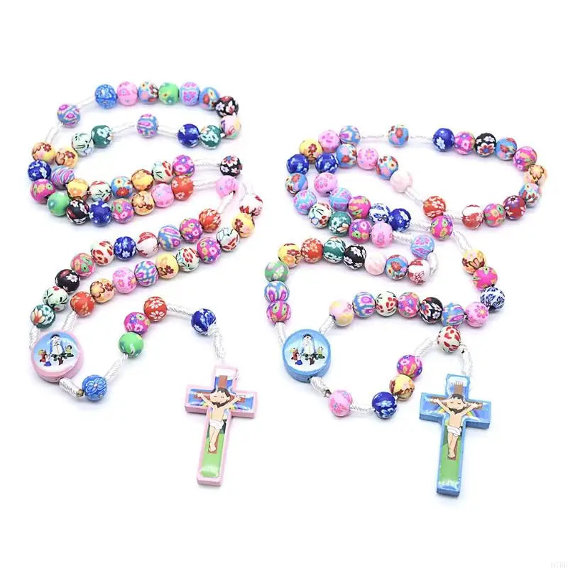 Rosary Necklace Catholic Rose Beads Religion Long Chain Children Jewelry Charm Gifts
