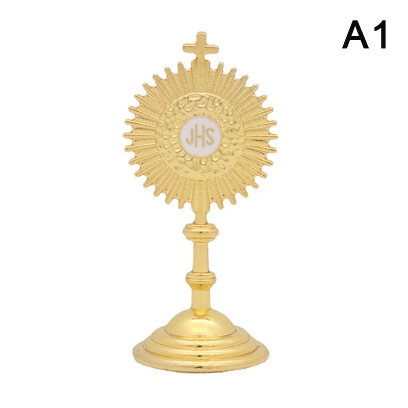 1pc Catholic Christian Communion Statue Gold Jesus Hominum Salvator Home Office Table Decoration Cross Figurine Religion Gift