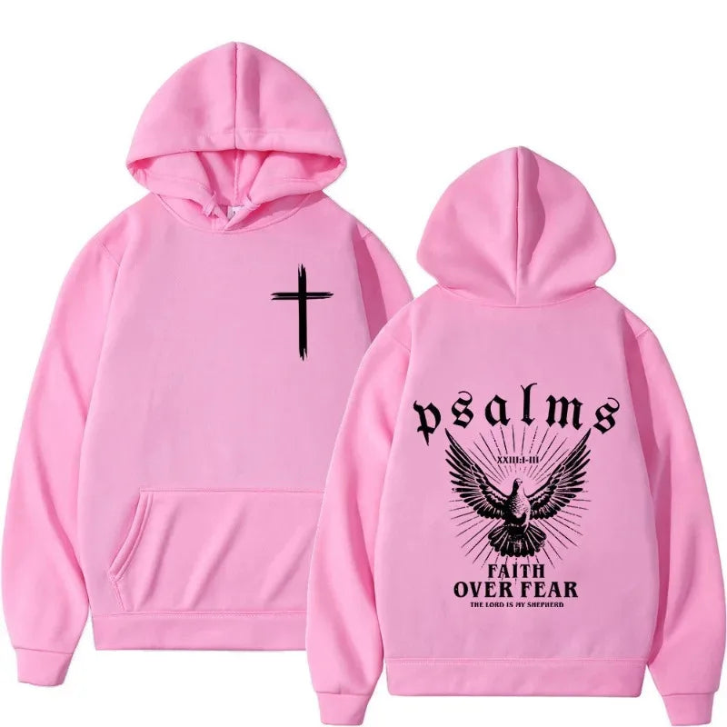 Christian Jesus Faith Over Fear Bible Verse Hoodies Men Fabric Street Fashion Hoodie Casual Street Sweatshirt Cyberpunk Style