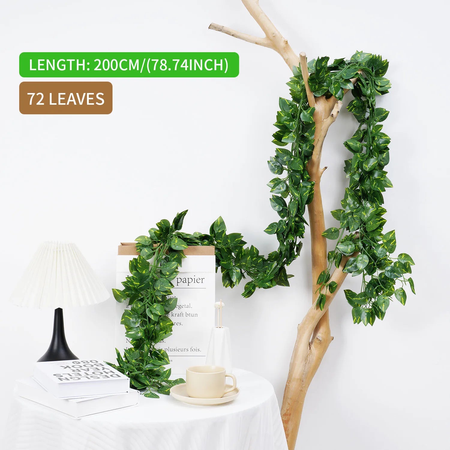 1Pc 200Cm Green Vine Silk Artificial Ivy Hanging Leaf Garland Plant Creeper Leaf Home  Wedding Garden Bathroom Decoration