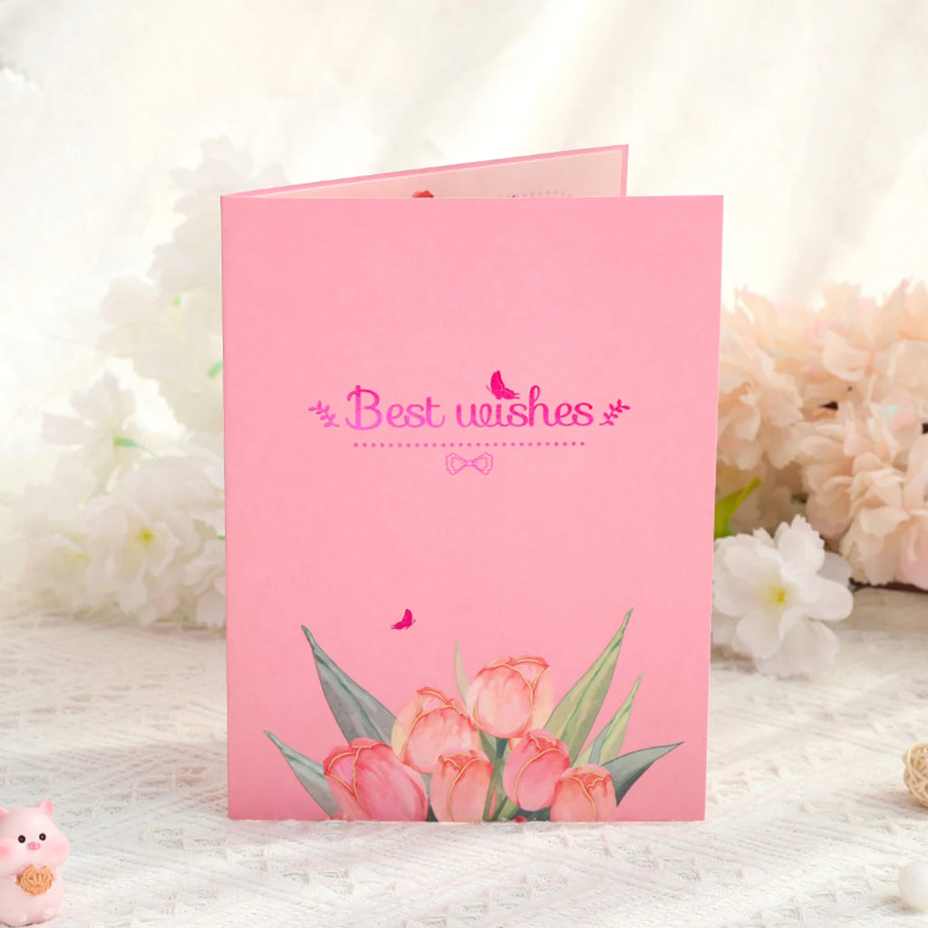 1 Tulip Bouquet Mother's Day Greeting Card, Beautiful Greeting Card Holiday Gift to Expression of Gratitude to Mom (With Envelop