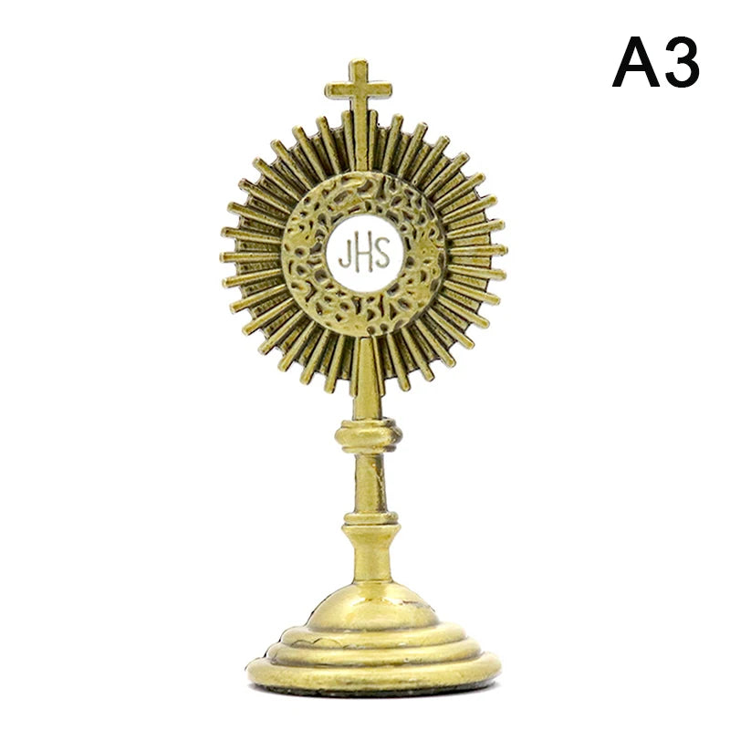 1pc Catholic Christian Communion Statue Gold Jesus Hominum Salvator Home Office Table Decoration Cross Figurine Religion Gift