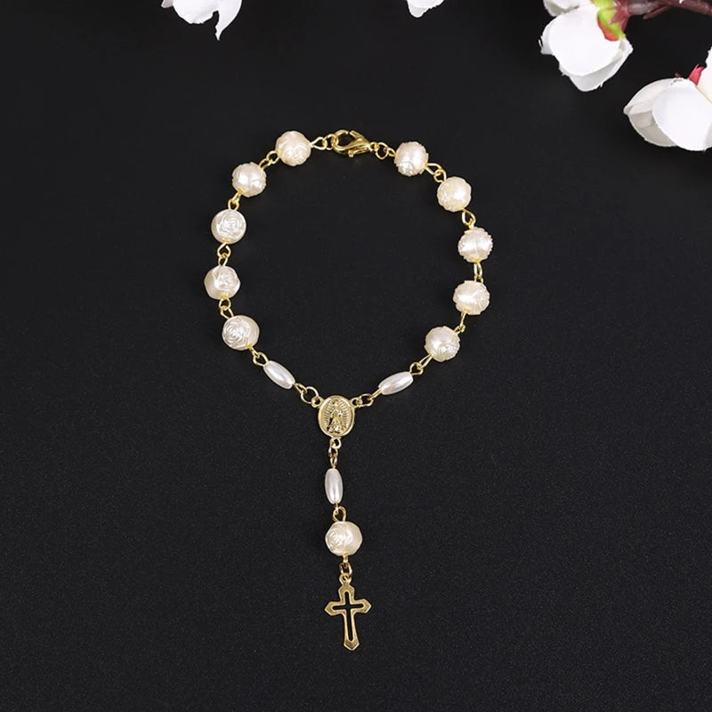Rosary Beads Catholic for Women Rosary Bracelet for Cross Charms Religious Bracelets Catholic Gifts Car Rearview Mirror