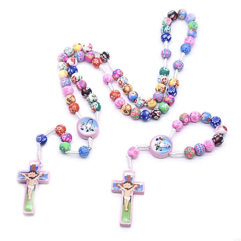 Rosary Necklace Catholic Rose Beads Religion Long Chain Children Jewelry Charm Gifts