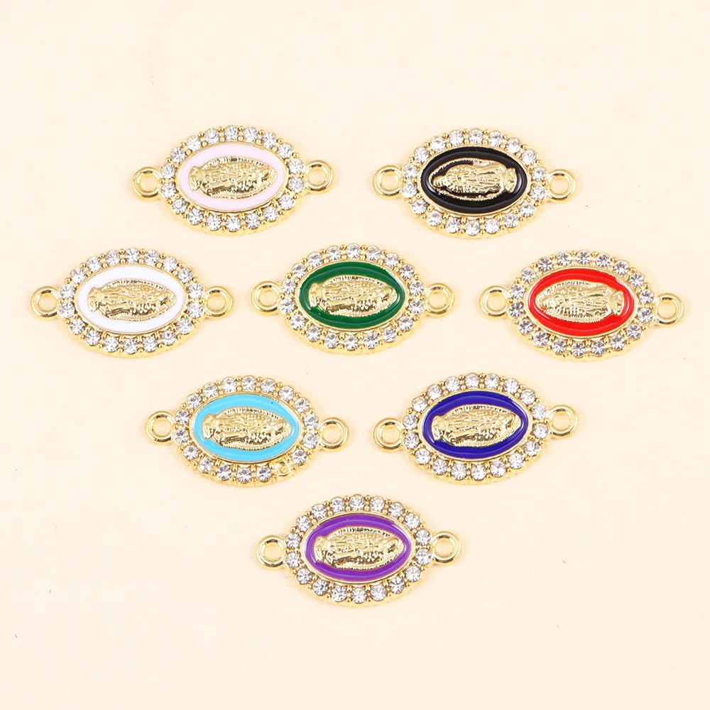 10Pcs Classic Enamel Miraculous Medal Virgin Mary Catholic Holy Charm Gold Plated Pendant Diy Necklace Jewelry Accessories