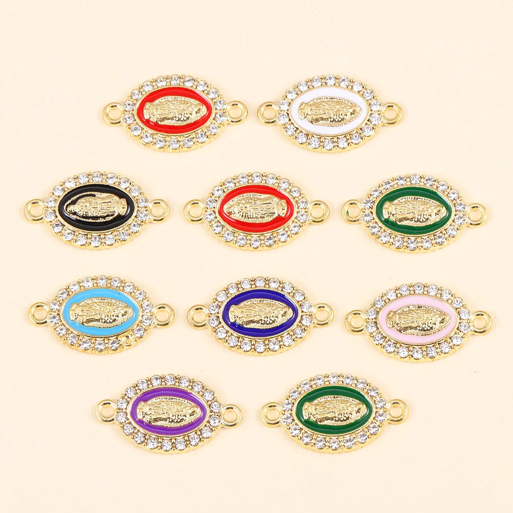 10Pcs Classic Enamel Miraculous Medal Virgin Mary Catholic Holy Charm Gold Plated Pendant Diy Necklace Jewelry Accessories