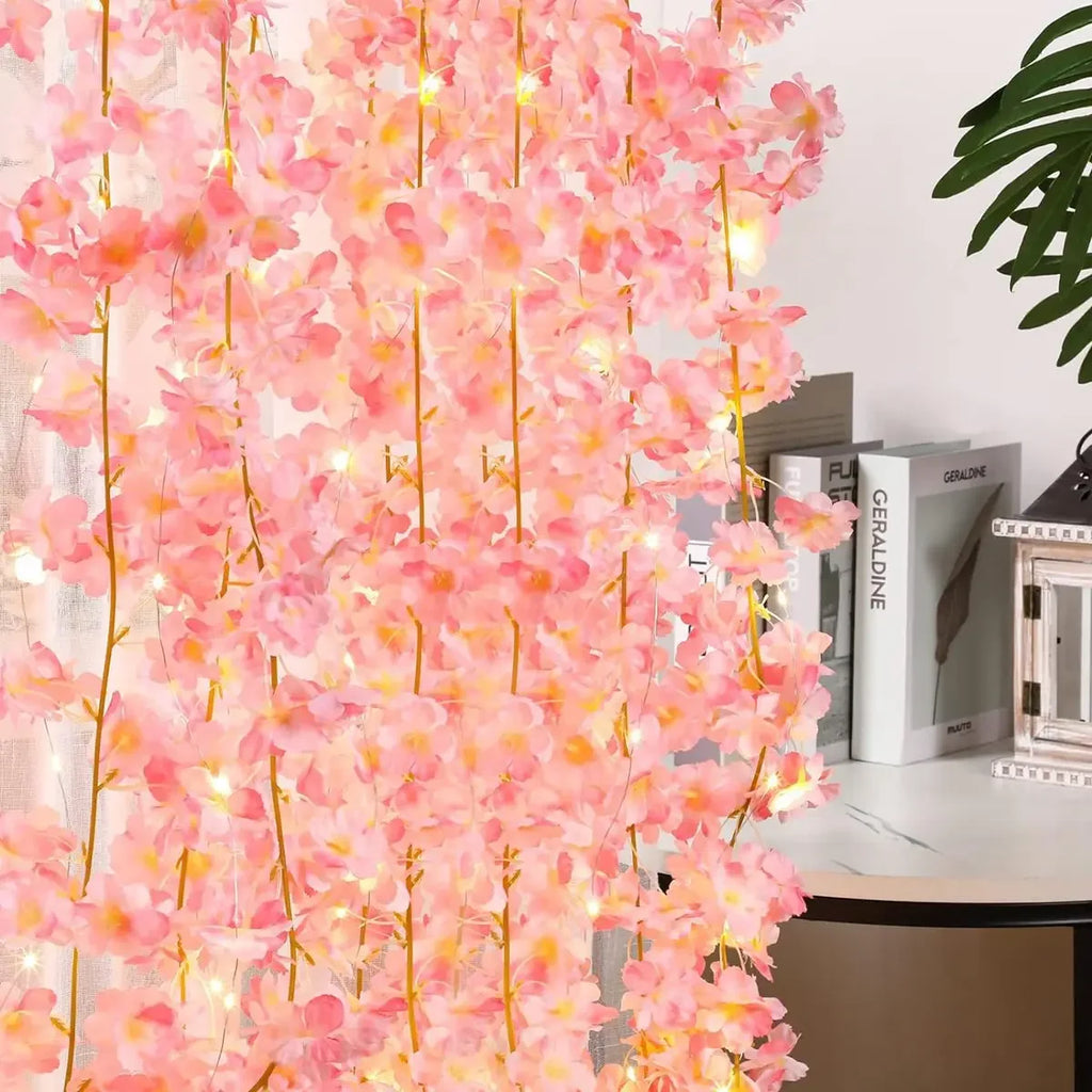 1/2/5M Cherry Blossom String Light Garland Artificial Flower Vines Fairy Lights for Bedroom Wedding Party Holiday Decoration