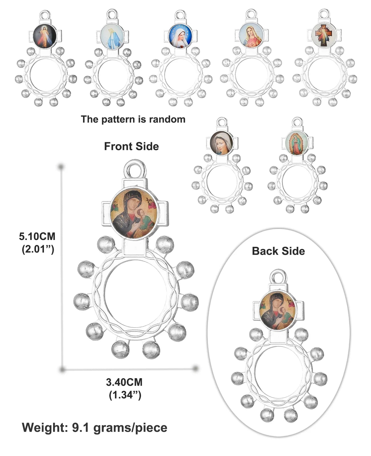 10Pcs Catholic Random Icon Cross Rosary Ring Our Lady of Perpetual Help Icon One Decade Rosary Portable Jewelry Accessories