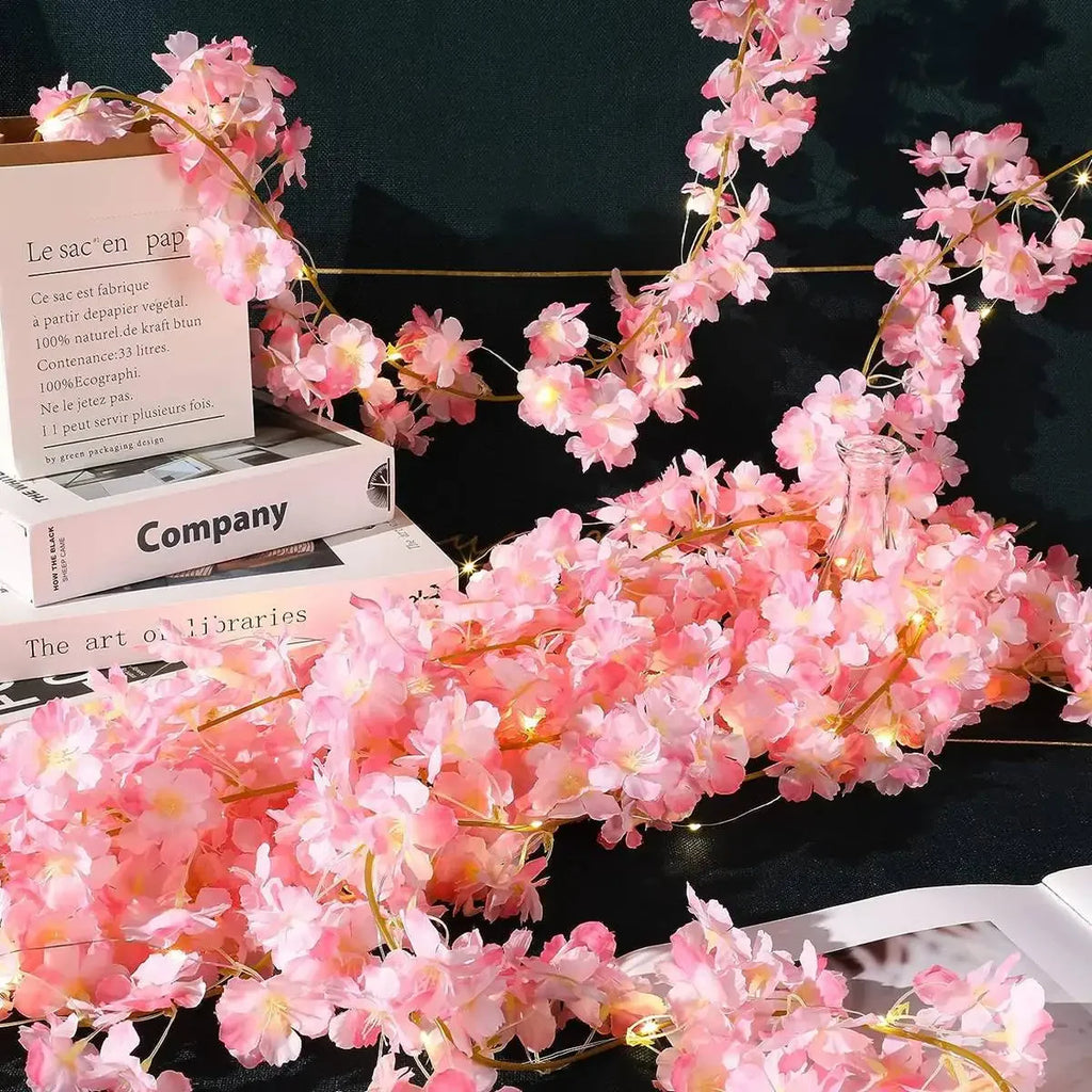 1/2/5M Cherry Blossom String Light Garland Artificial Flower Vines Fairy Lights for Bedroom Wedding Party Holiday Decoration