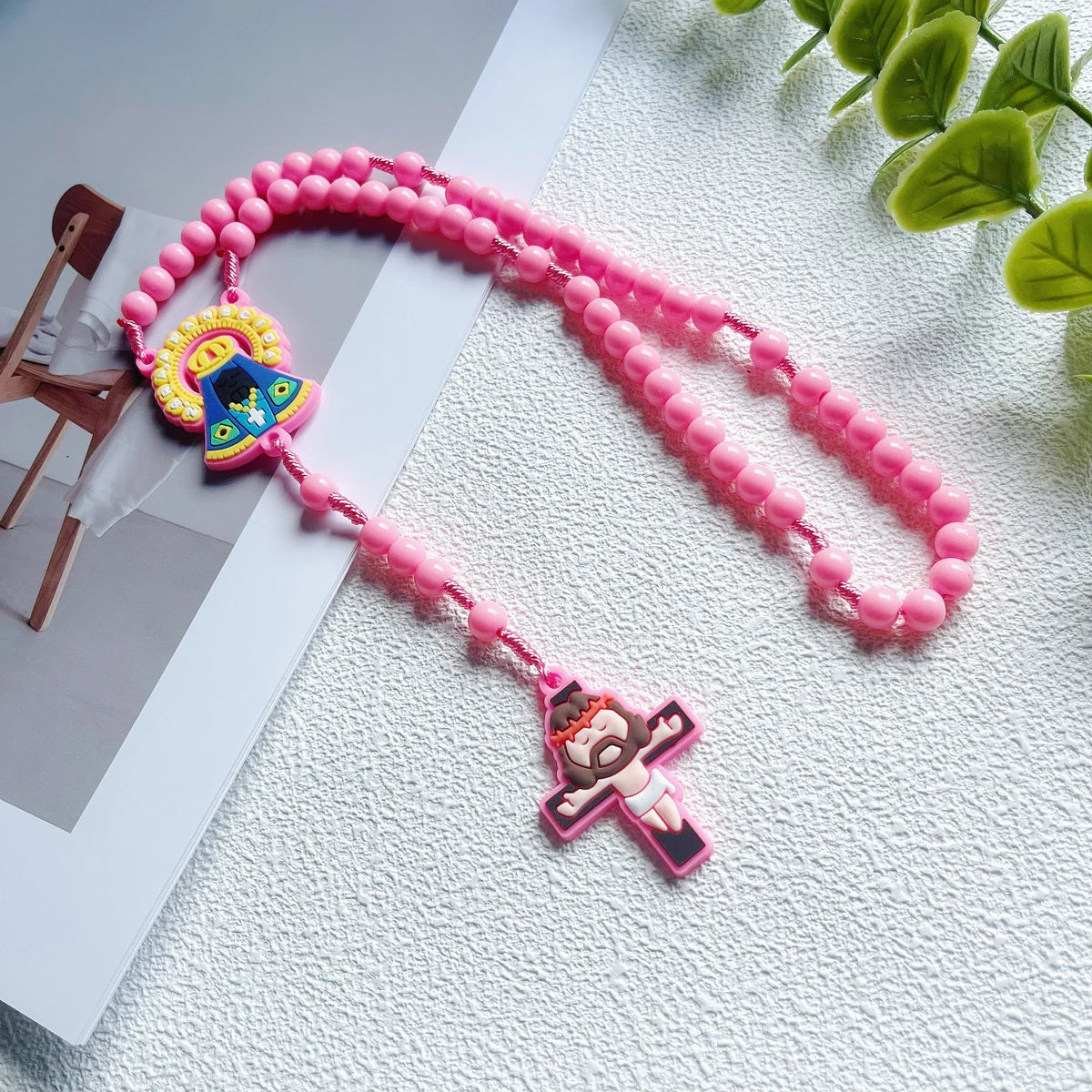 1 Piece Set Children's Catholic Rosary with Virgin Mary Angel Cross Pendant Boys Girls Communion Party Gift