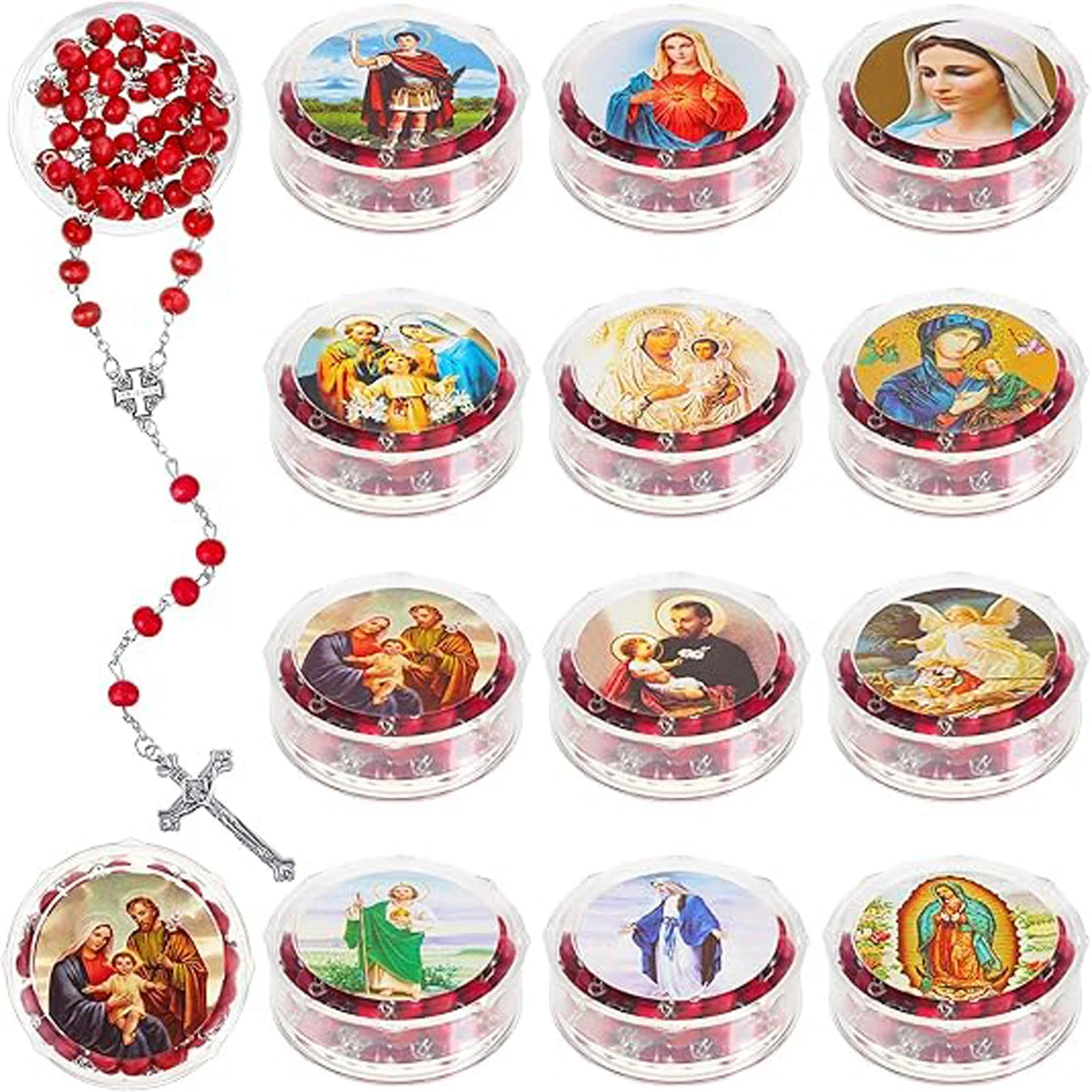 12 Pcs Catholic Rosaries Necklaces Wooden Beads  Religious Rosary Gifts Holy Rosaries with Gift Boxes for Prayer Men Women