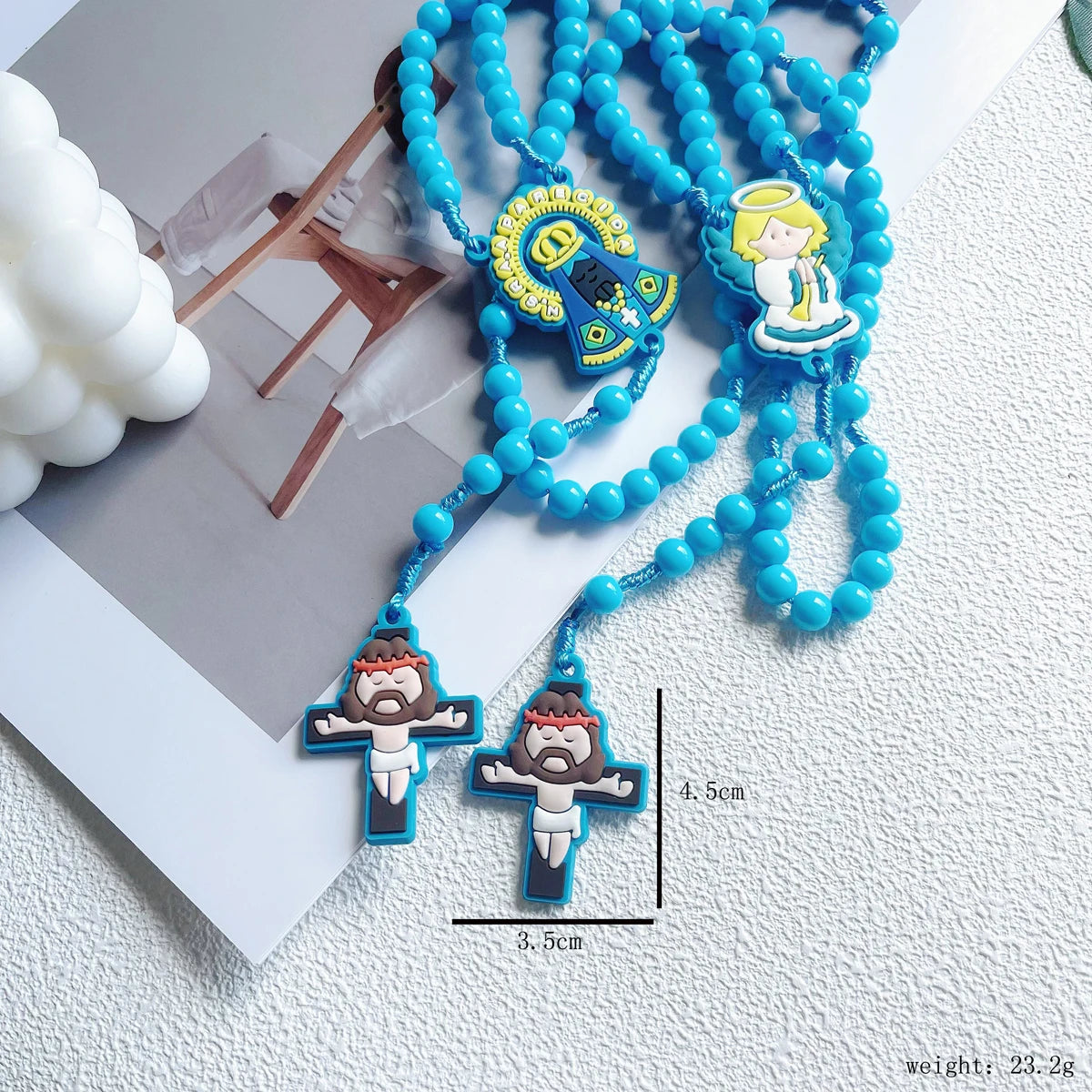 1 Piece Set Children's Catholic Rosary with Virgin Mary Angel Cross Pendant Boys Girls Communion Party Gift