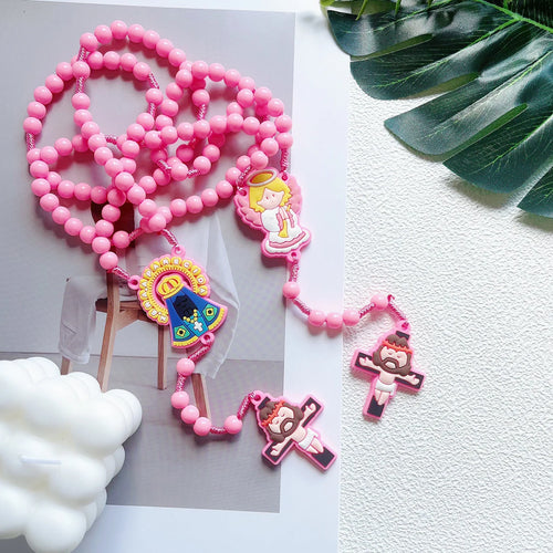 1 Piece Set Children's Catholic Rosary with Virgin Mary Angel Cross Pendant Boys Girls Communion Party Gift