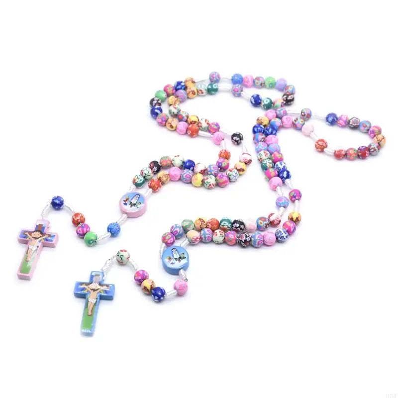 Rosary Necklace Catholic Rose Beads Religion Long Chain Children Jewelry Charm Gifts
