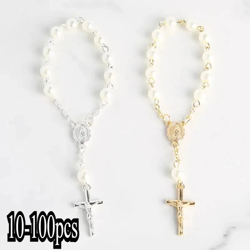 10-100pcs Mini Rosaries Memories for Baptism Catholic Communion Cross Mini Rosary Bracelet Bead for Baptism Favors Christening