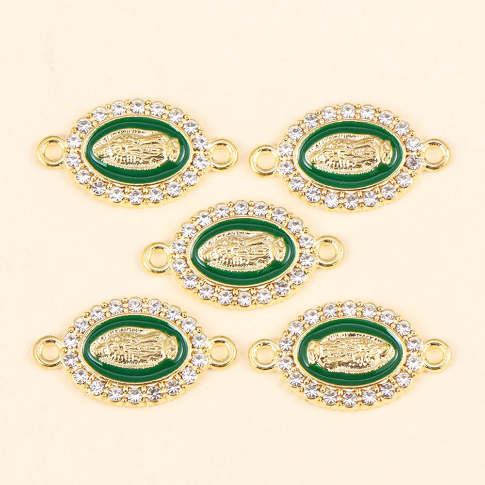 10Pcs Classic Enamel Miraculous Medal Virgin Mary Catholic Holy Charm Gold Plated Pendant Diy Necklace Jewelry Accessories