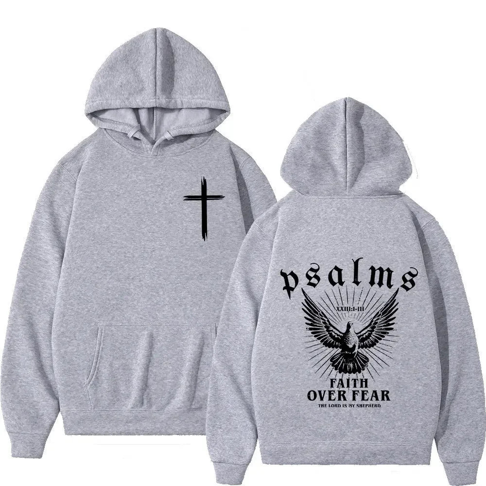 Christian Jesus Faith Over Fear Bible Verse Hoodies Men Fabric Street Fashion Hoodie Casual Street Sweatshirt Cyberpunk Style