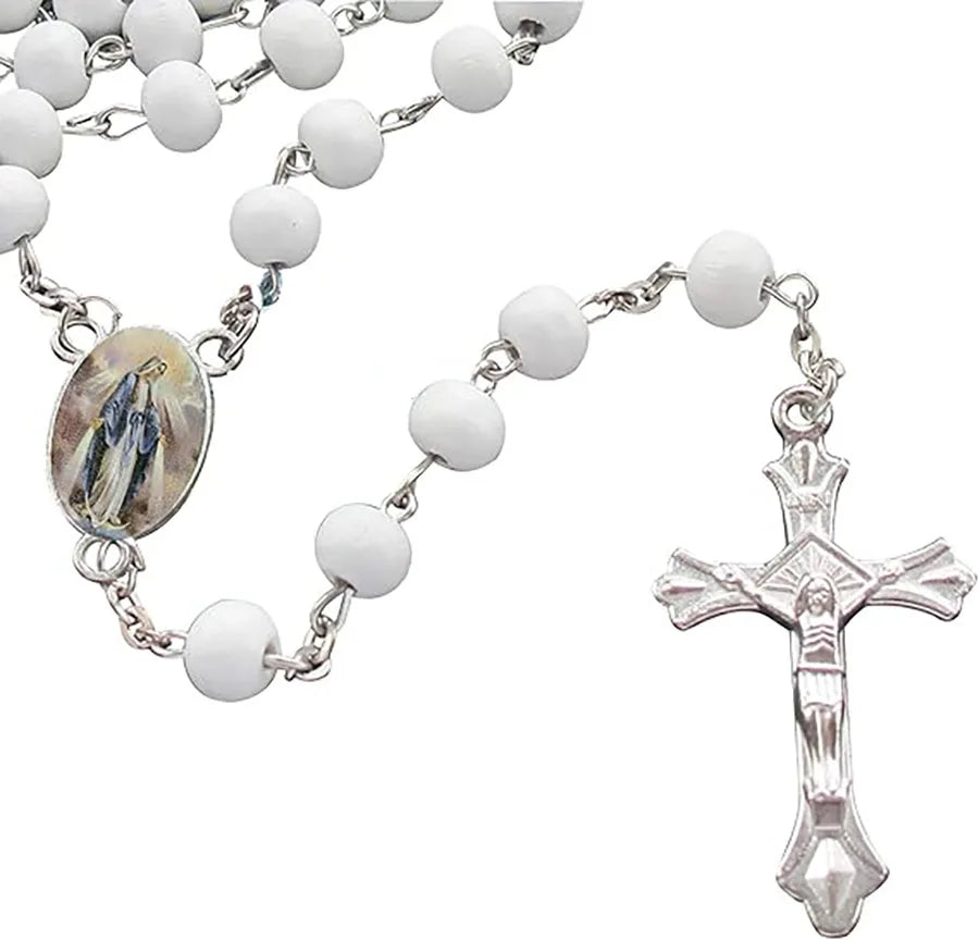 12 PCS Miraculous Our Lady of Grace Rose Scented Rosary Religious Gift Favors Wood bead Rosary Necklace in gift box
