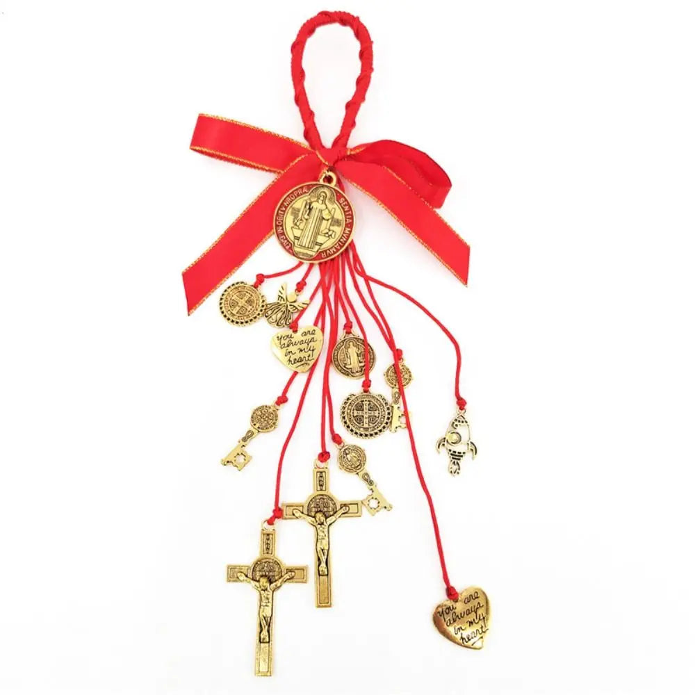 Vintage Saint Benedict Medal Pendant Blessing Prayer Catholic Hanging Ornaments Alloy Catholic San Benito Medalla Cross