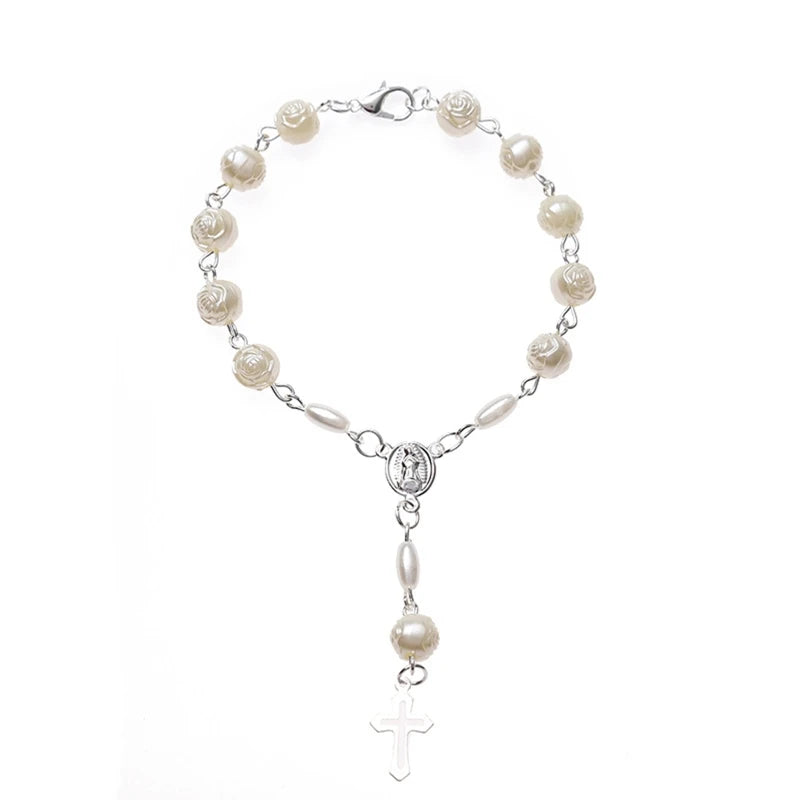 Rosary Beads Catholic for Women Rosary Bracelet for Cross Charms Religious Bracelets Catholic Gifts Car Rearview Mirror