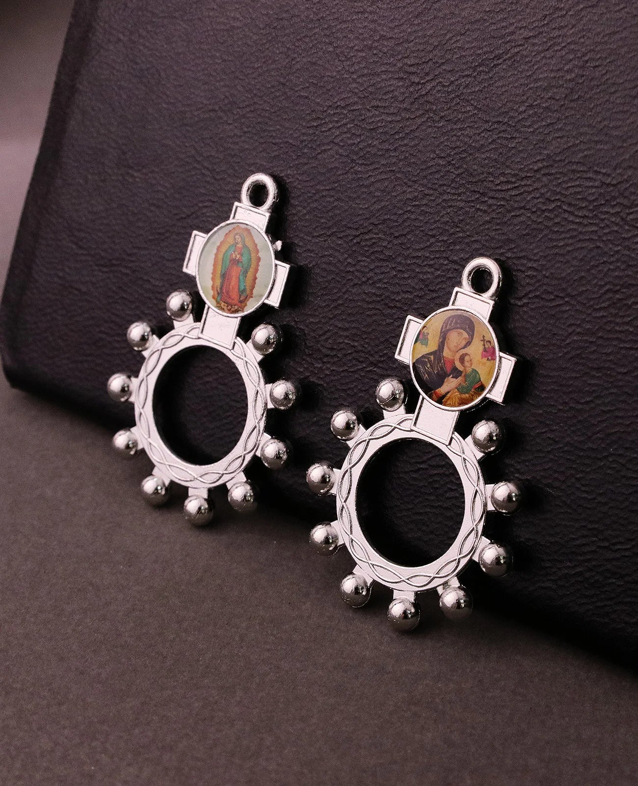 10Pcs Catholic Random Icon Cross Rosary Ring Our Lady of Perpetual Help Icon One Decade Rosary Portable Jewelry Accessories