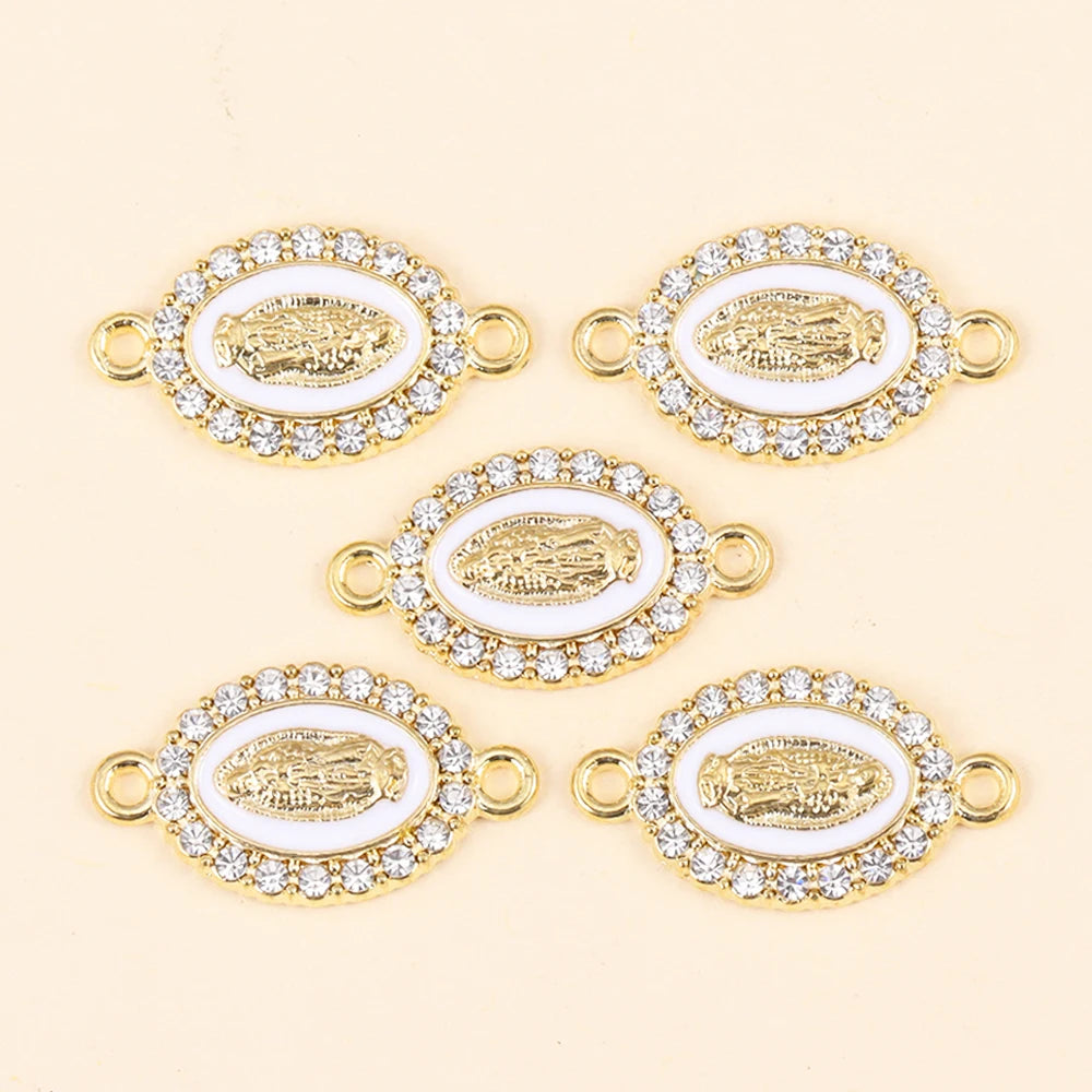 10Pcs Classic Enamel Miraculous Medal Virgin Mary Catholic Holy Charm Gold Plated Pendant Diy Necklace Jewelry Accessories