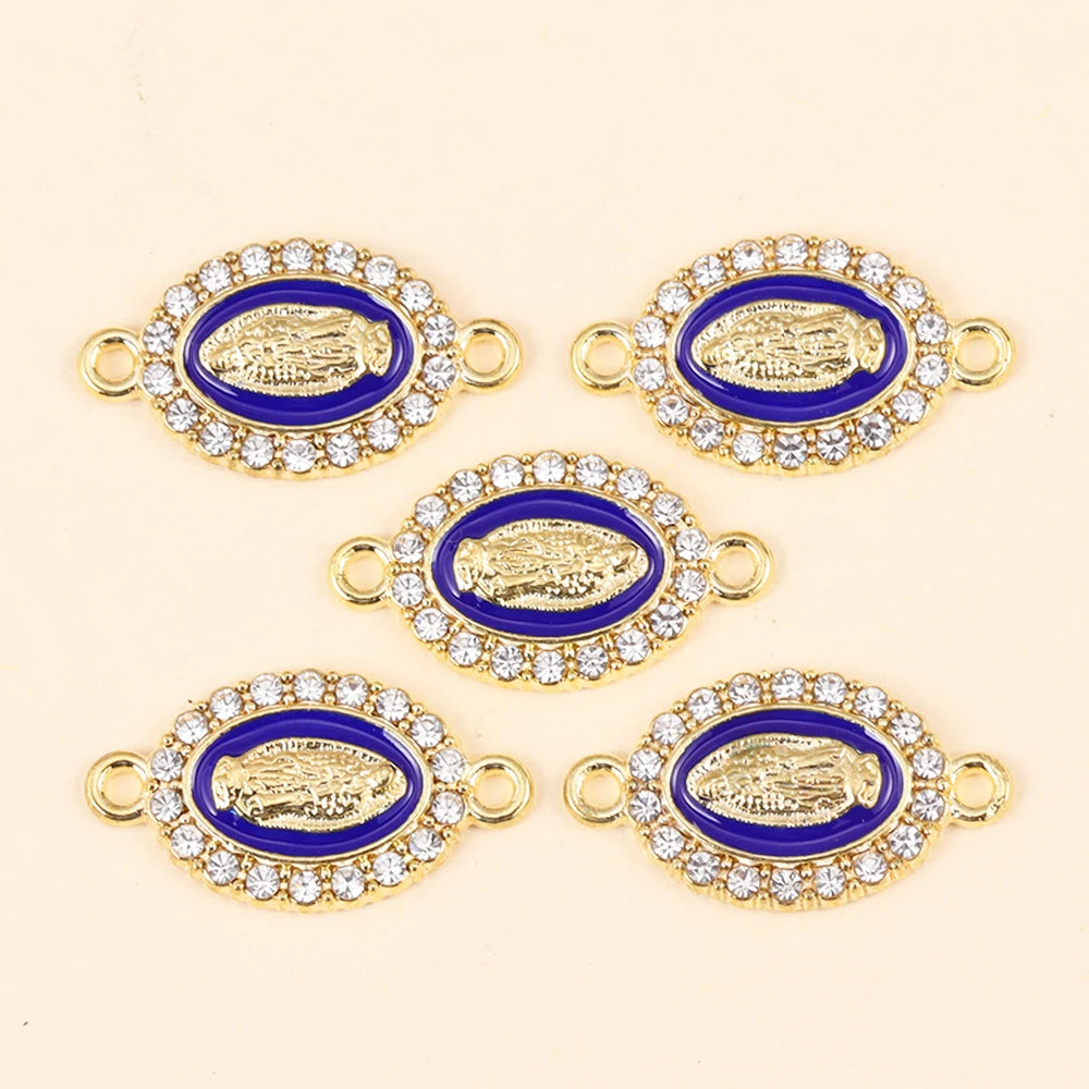 10Pcs Classic Enamel Miraculous Medal Virgin Mary Catholic Holy Charm Gold Plated Pendant Diy Necklace Jewelry Accessories