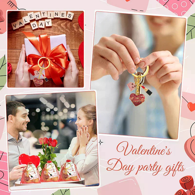 18 Set Valentine's Day Couple Gifts 18 Heart Keychain, 18 Gift Label Tags, 18 Red Organza Bags Couple Exchange Gifts