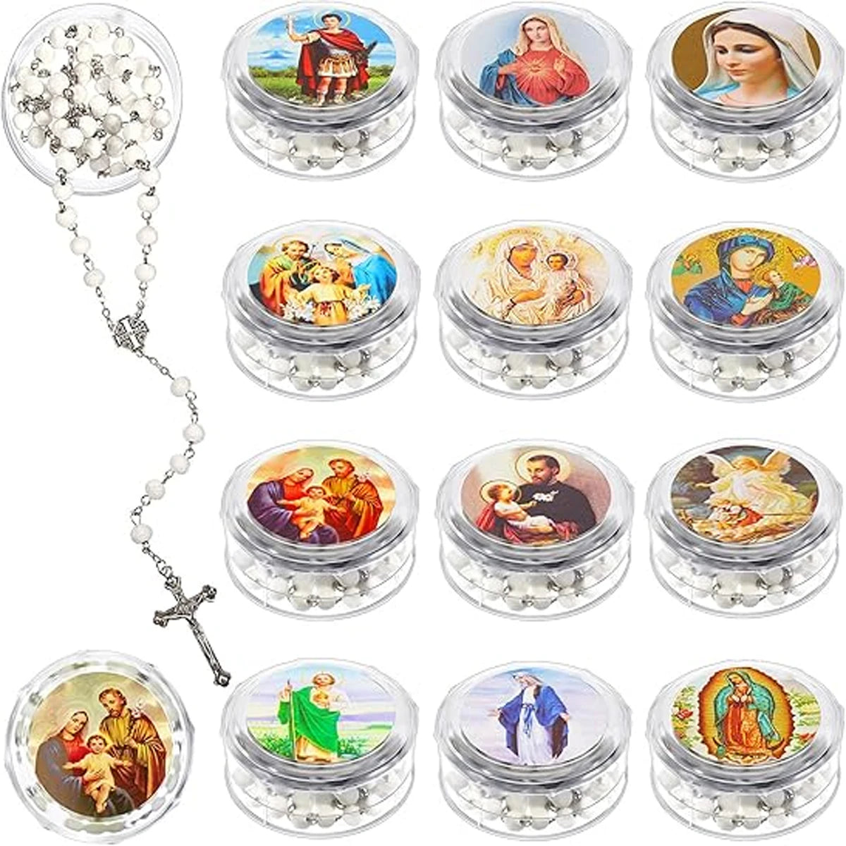 12 Pcs Catholic Rosaries Necklaces Wooden Beads  Religious Rosary Gifts Holy Rosaries with Gift Boxes for Prayer Men Women