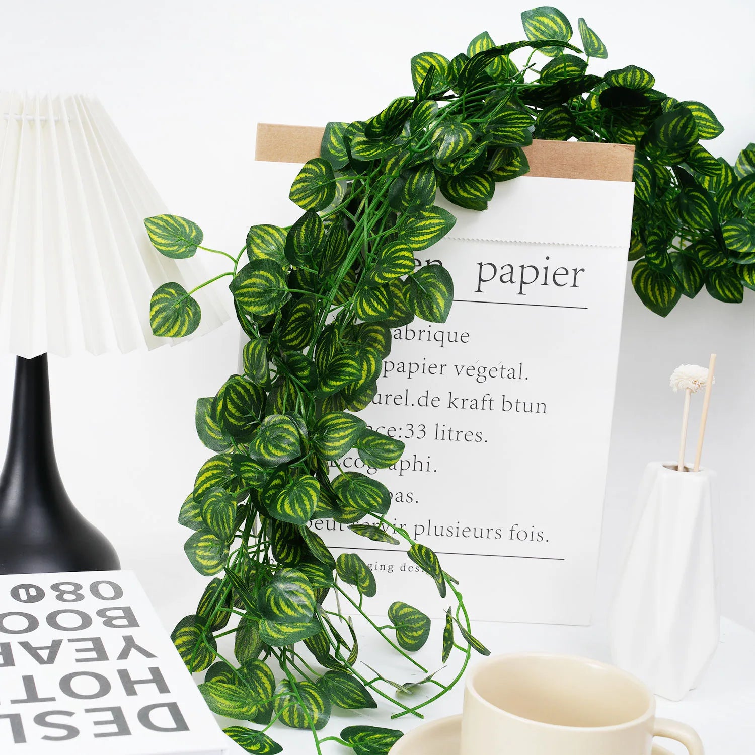 1Pc 200Cm Green Vine Silk Artificial Ivy Hanging Leaf Garland Plant Creeper Leaf Home  Wedding Garden Bathroom Decoration