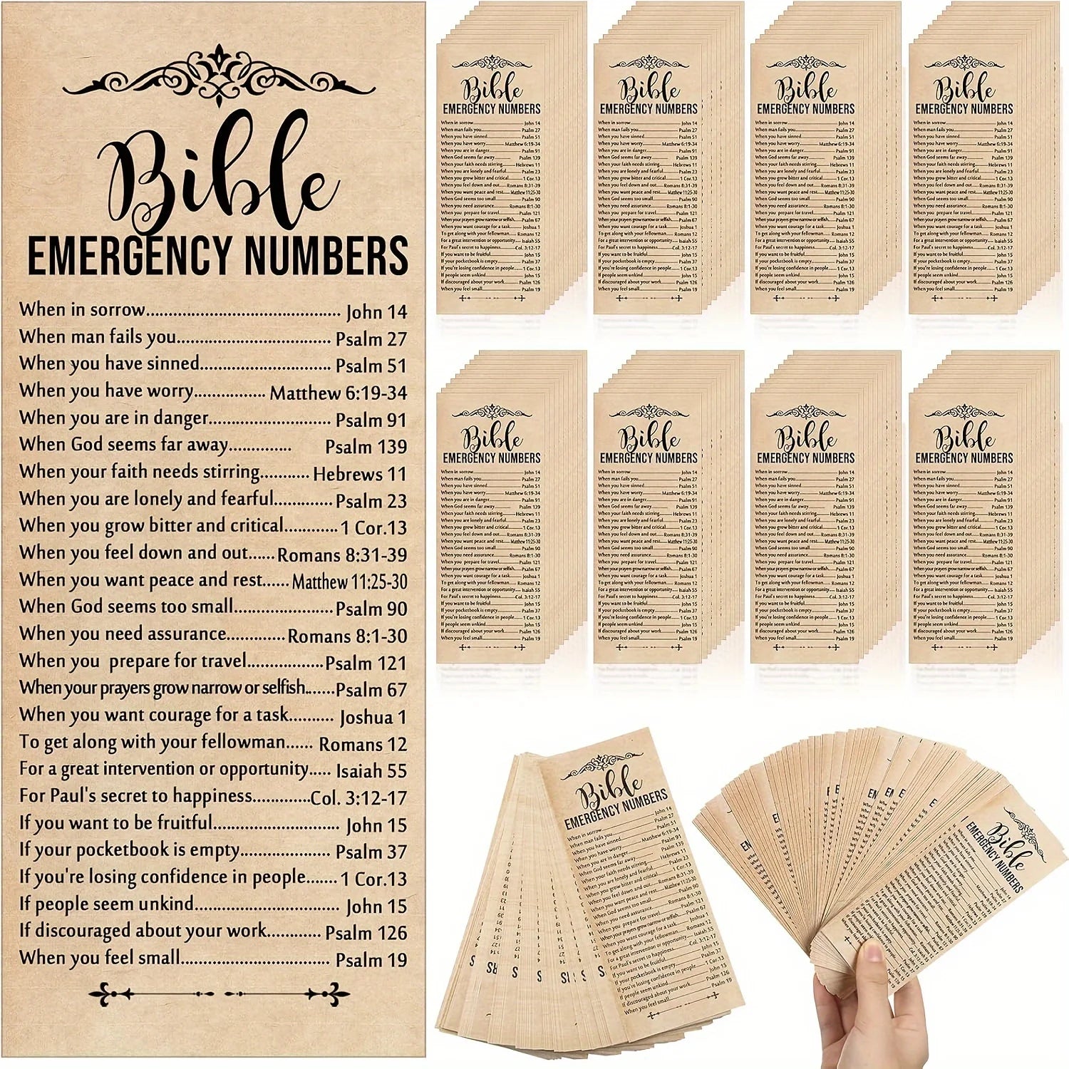 50/100pcs Bible Emergency Number Bookmarks Christian Gifts Religious Bible Verse Bookmarks Christian Bookmarks
