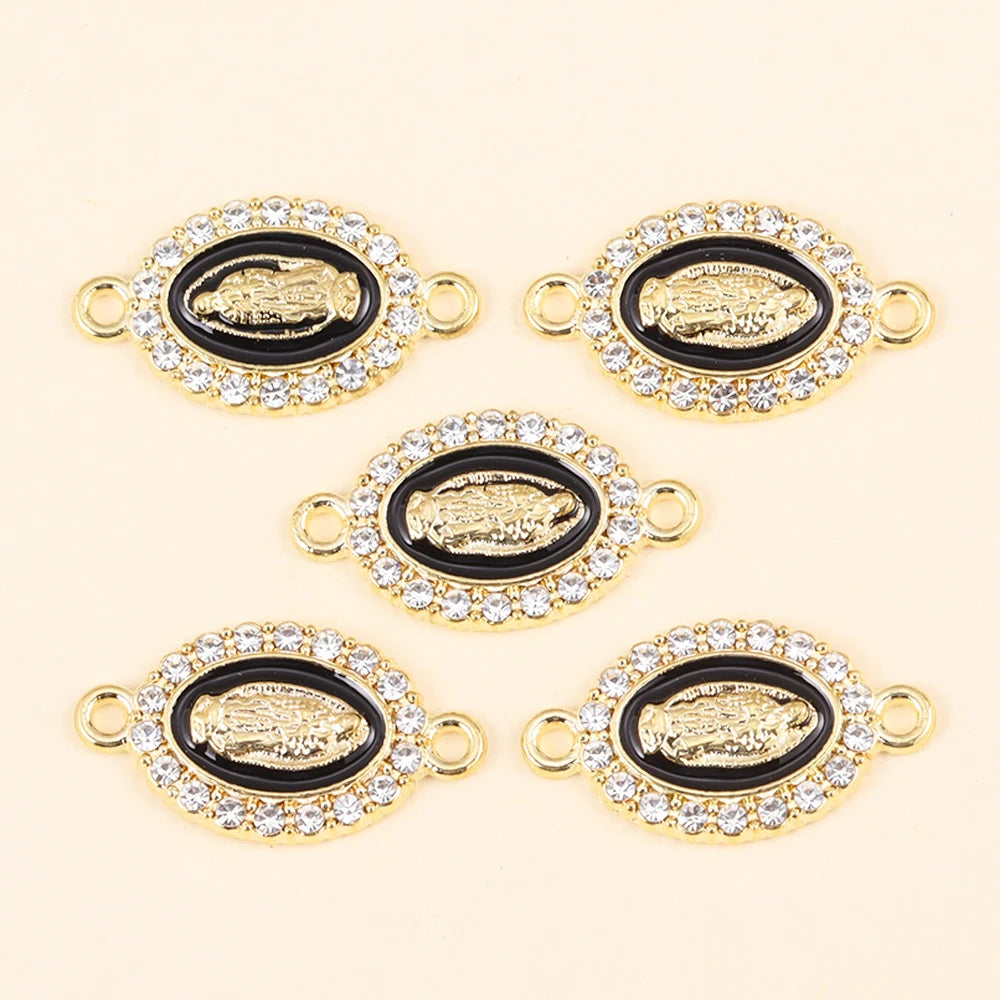 10Pcs Classic Enamel Miraculous Medal Virgin Mary Catholic Holy Charm Gold Plated Pendant Diy Necklace Jewelry Accessories