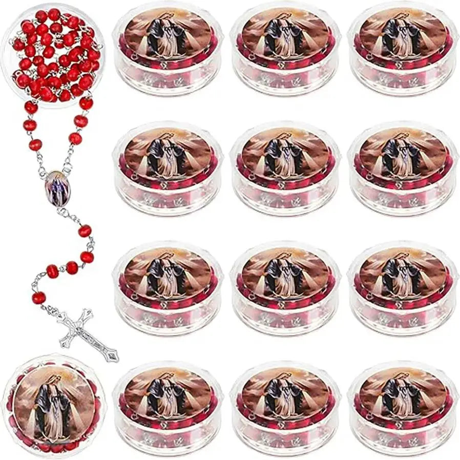 12 PCS Miraculous Our Lady of Grace Rose Scented Rosary Religious Gift Favors Wood bead Rosary Necklace in gift box