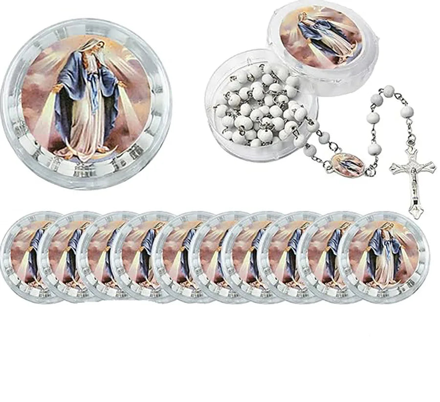 12 PCS Miraculous Our Lady of Grace Rose Scented Rosary Religious Gift Favors Wood bead Rosary Necklace in gift box