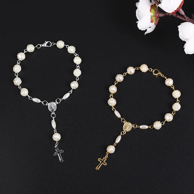 Rosary Beads Catholic for Women Rosary Bracelet for Cross Charms Religious Bracelets Catholic Gifts Car Rearview Mirror