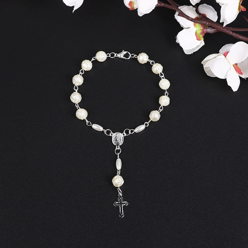 Rosary Beads Catholic for Women Rosary Bracelet for Cross Charms Religious Bracelets Catholic Gifts Car Rearview Mirror