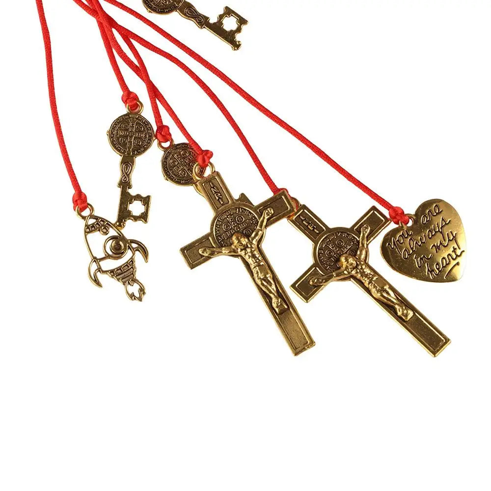 Vintage Saint Benedict Medal Pendant Blessing Prayer Catholic Hanging Ornaments Alloy Catholic San Benito Medalla Cross