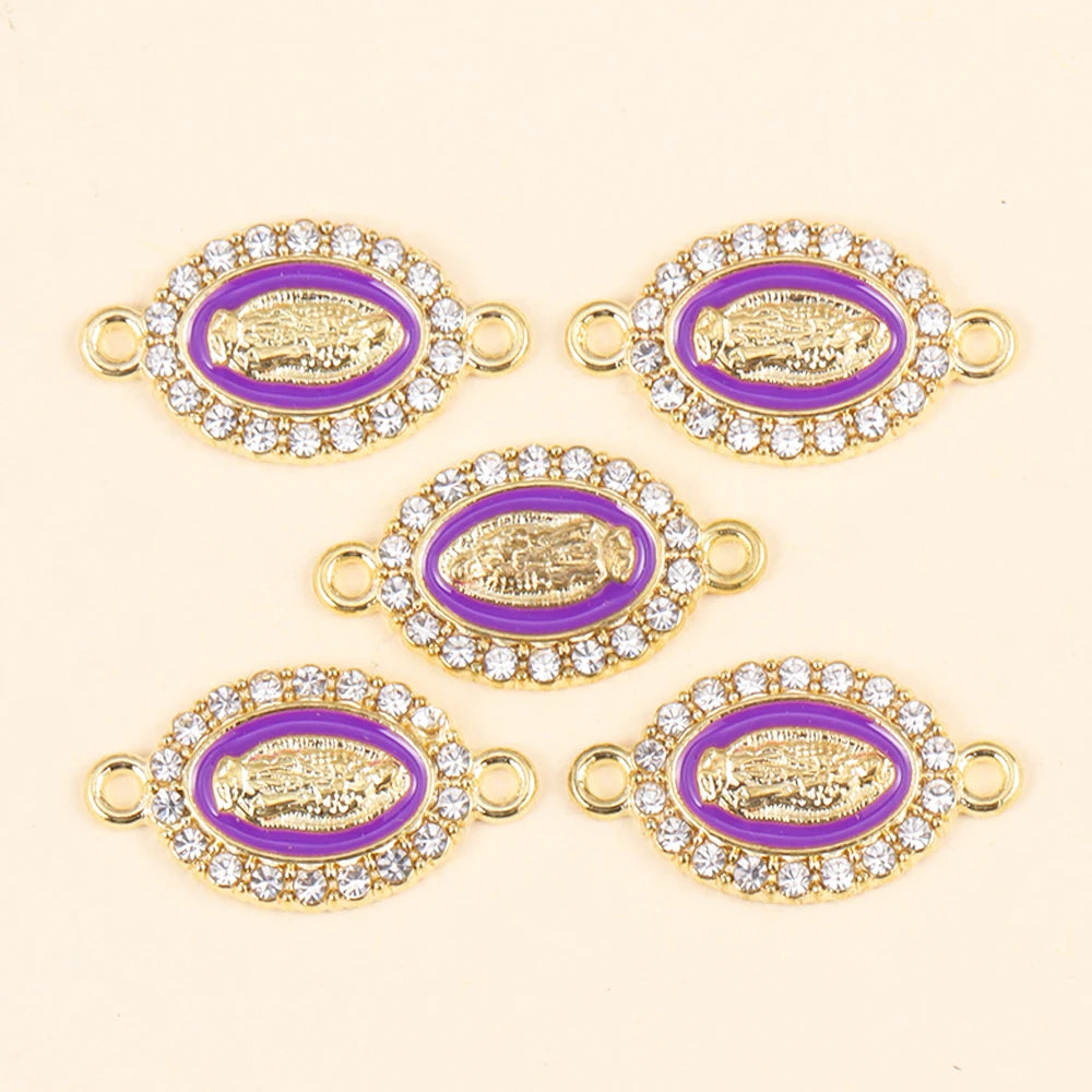 10Pcs Classic Enamel Miraculous Medal Virgin Mary Catholic Holy Charm Gold Plated Pendant Diy Necklace Jewelry Accessories