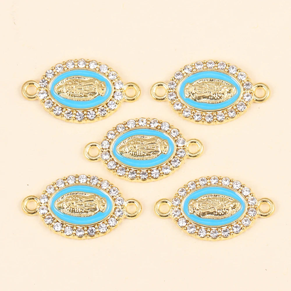 10Pcs Classic Enamel Miraculous Medal Virgin Mary Catholic Holy Charm Gold Plated Pendant Diy Necklace Jewelry Accessories